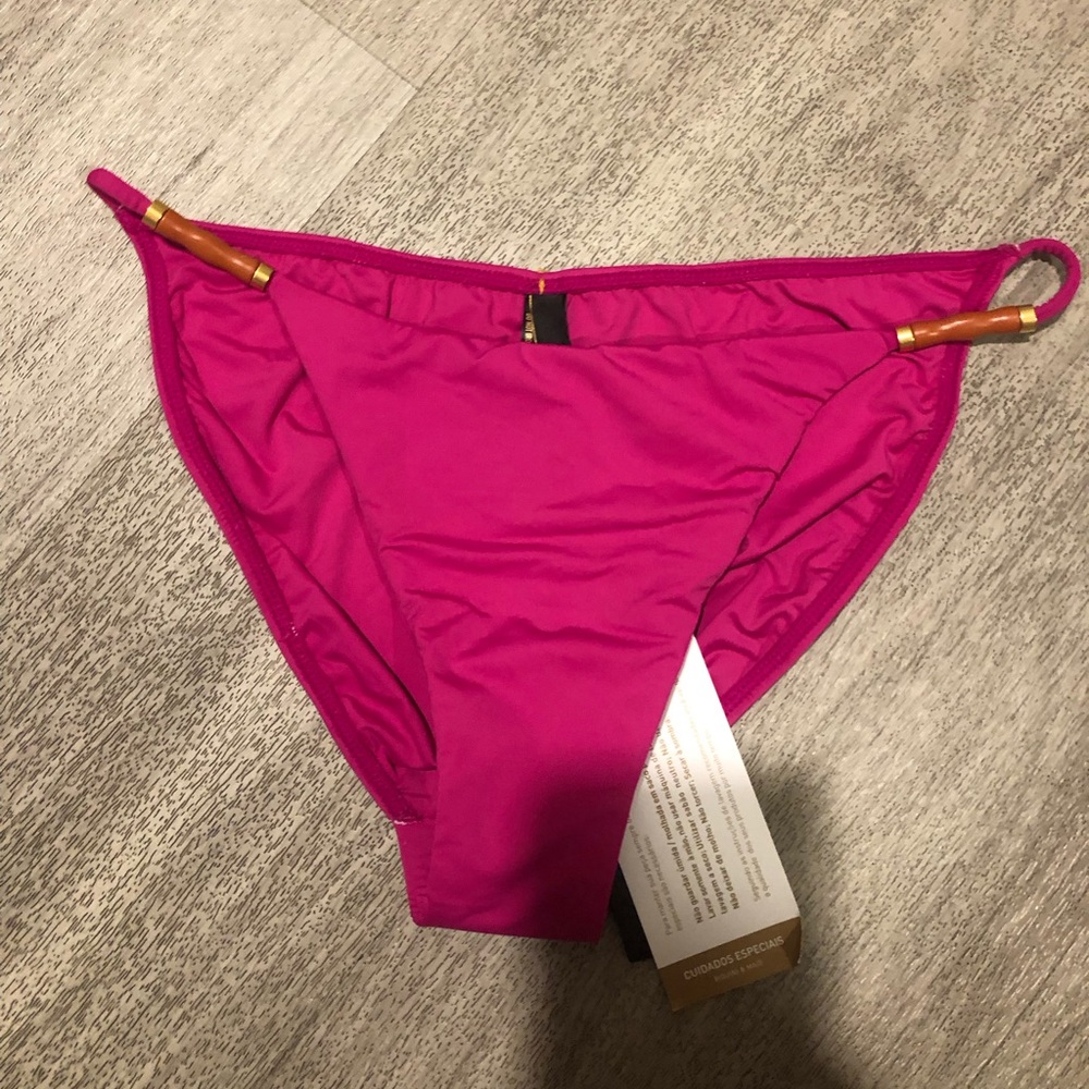 New Vix Fuchsia Pink Bikini Bottom with Gold/ Bamboo Accents L